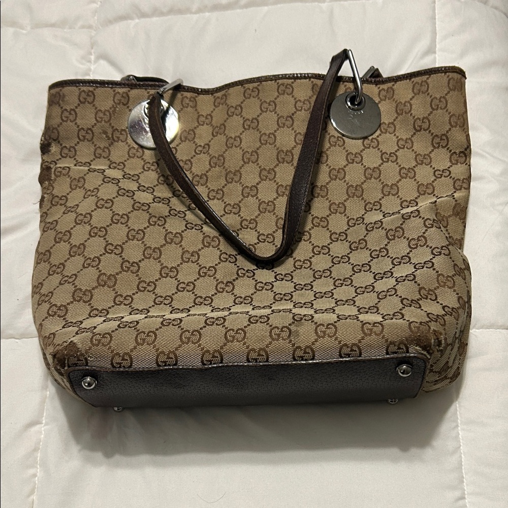 Gucci Tan and Brown Monogram Shoulder Bag